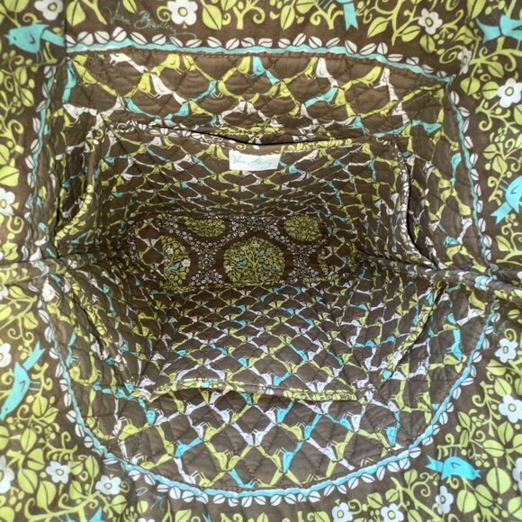 Vera Bradley Women’s Green Brown Quilted Floral Pattern Zipper Pocket Tote Bag - Picture 12 of 13
